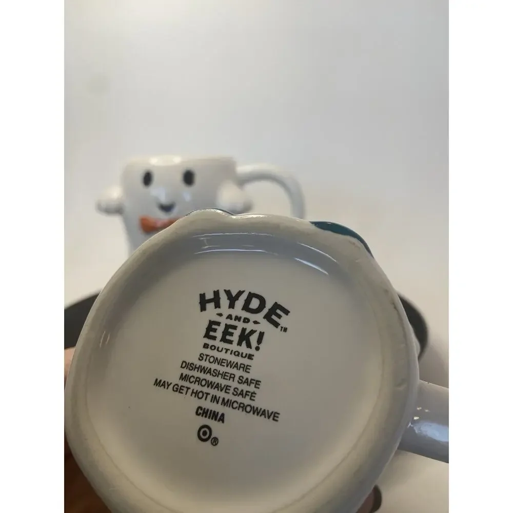 Hyde & Eek Mug Halloween Ghost Mini Ghost Mug Orange Bow tie Teal Feet